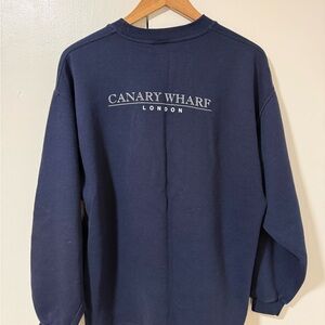 Vintage Jerzees Navy Crewneck Sweatshirt with White Canary Wharf Logo